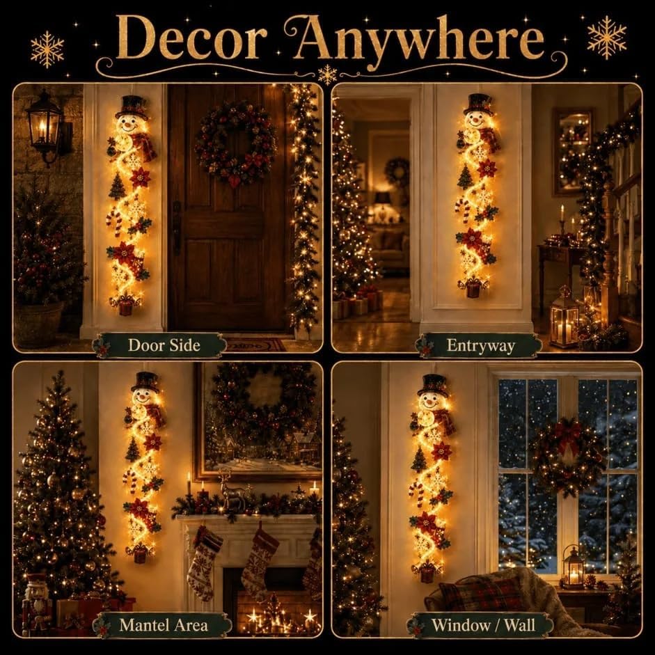 🎀Glowing Christmas Door Hanger – Lighted Vertical Holiday Décor