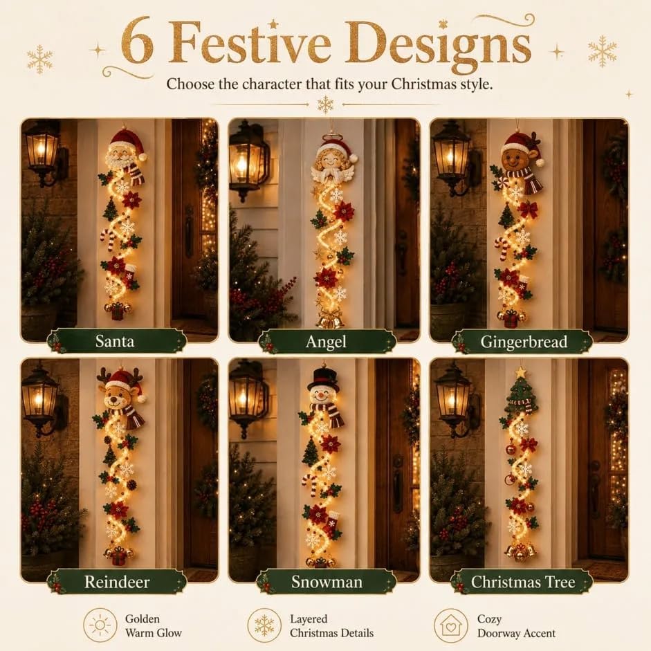 🎀Glowing Christmas Door Hanger – Lighted Vertical Holiday Décor