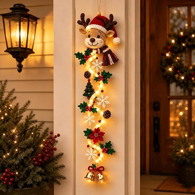 🎀Glowing Christmas Door Hanger – Lighted Vertical Holiday Décor
