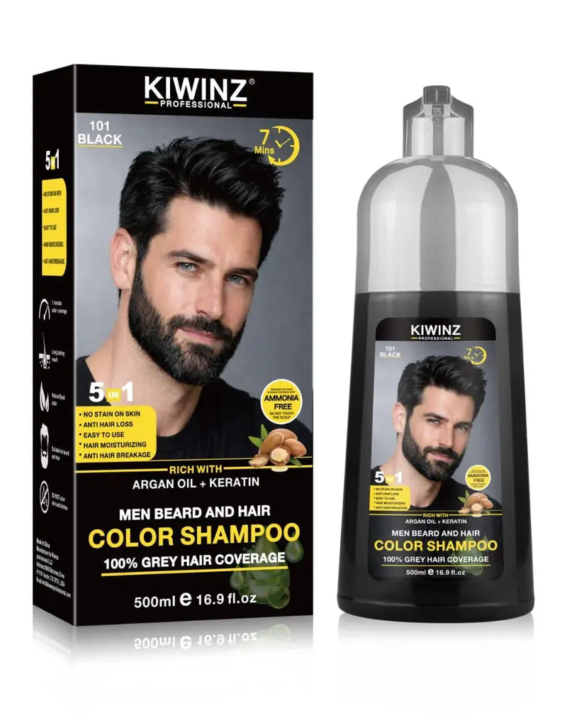 🎀Professional 5 in 1 Men Beard & Hair Dye Shampoo – 500ml
