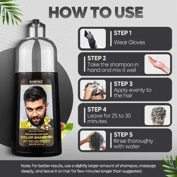 🎀Professional 5 in 1 Men Beard & Hair Dye Shampoo – 500ml