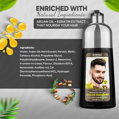 🎀Professional 5 in 1 Men Beard & Hair Dye Shampoo – 500ml