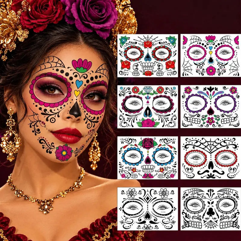 ❤️Day of the Dead Sugar Skull Face Tattoos
