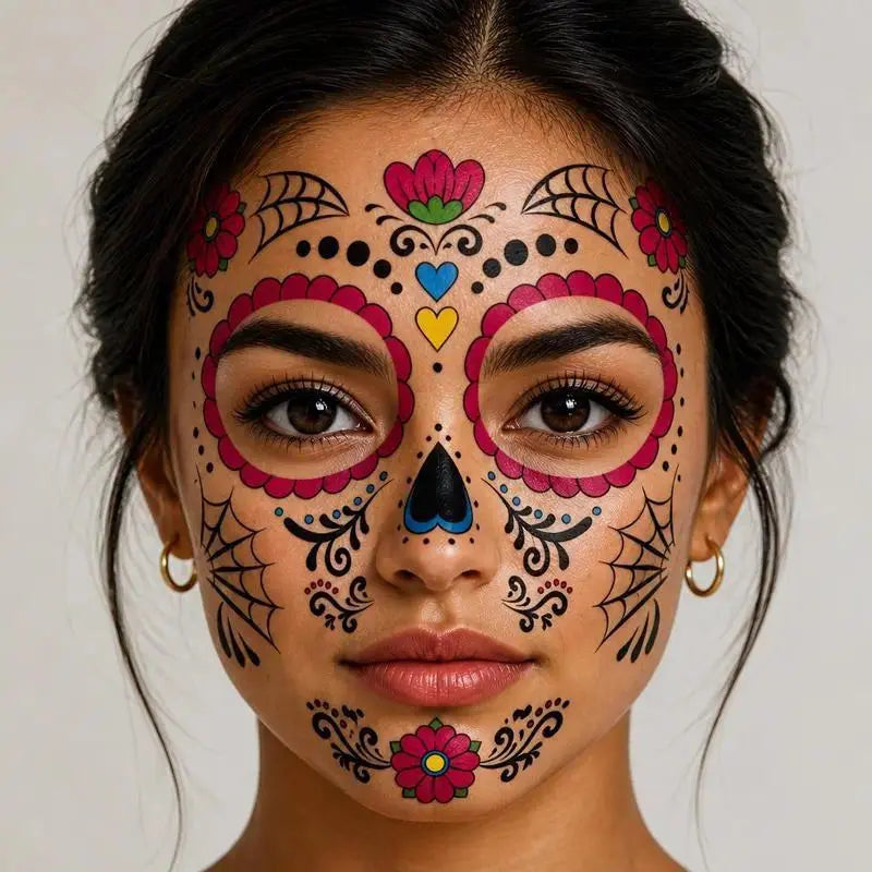 ❤️Day of the Dead Sugar Skull Face Tattoos