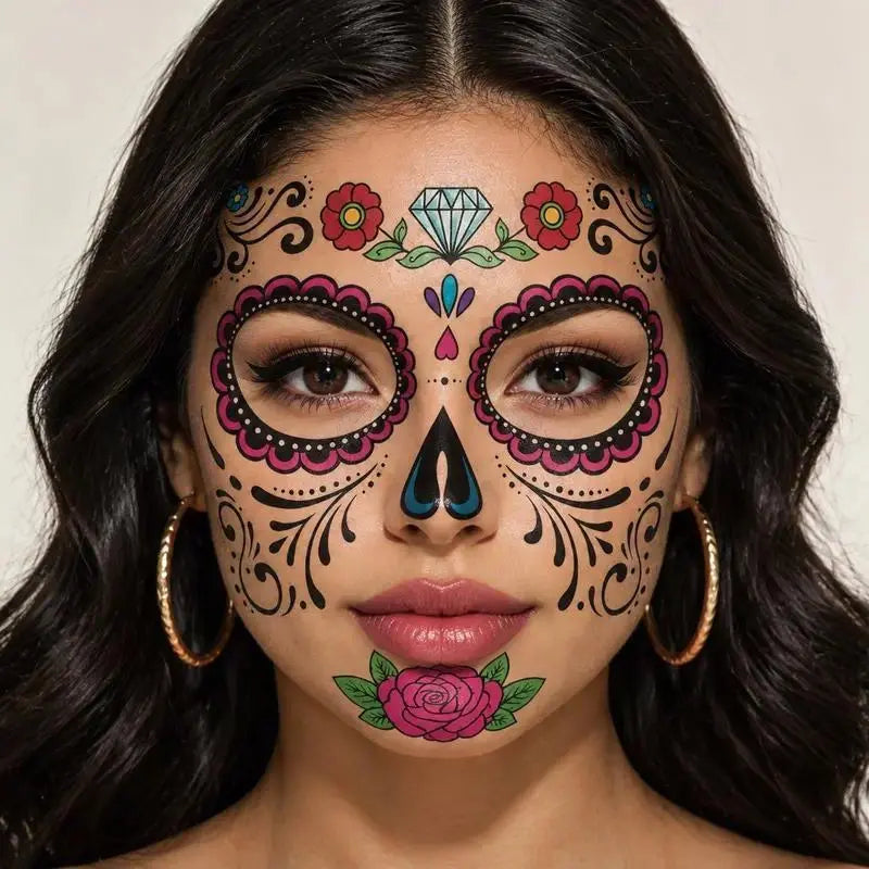❤️Day of the Dead Sugar Skull Face Tattoos