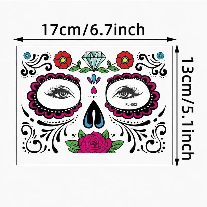 ❤️Day of the Dead Sugar Skull Face Tattoos