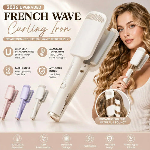 🎀Upgraded French Wave Curling Iron – 32mm Deep U-Shaped Barrel