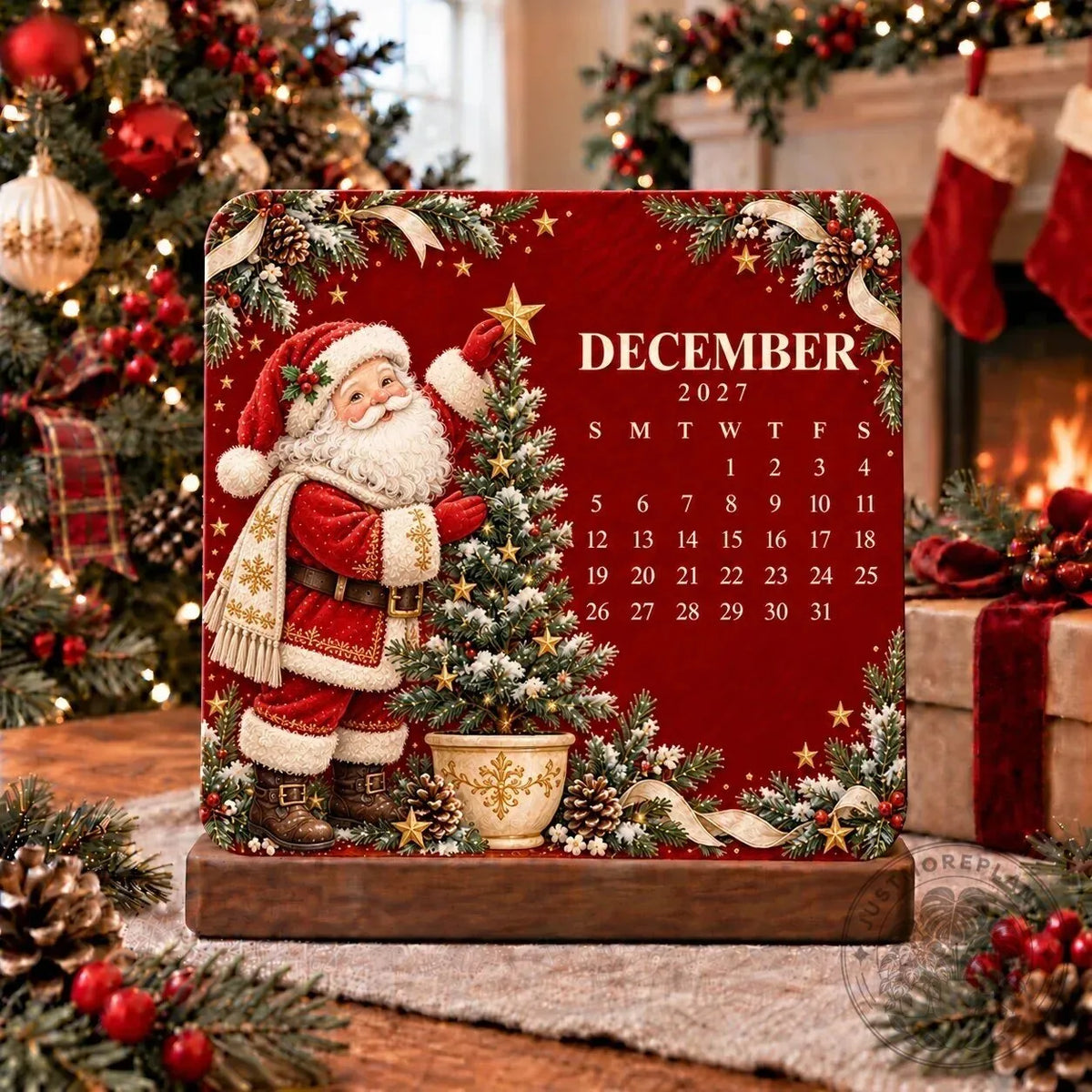 ❤️2027 Christmas Mini Desk Calendar with Wooden Stand