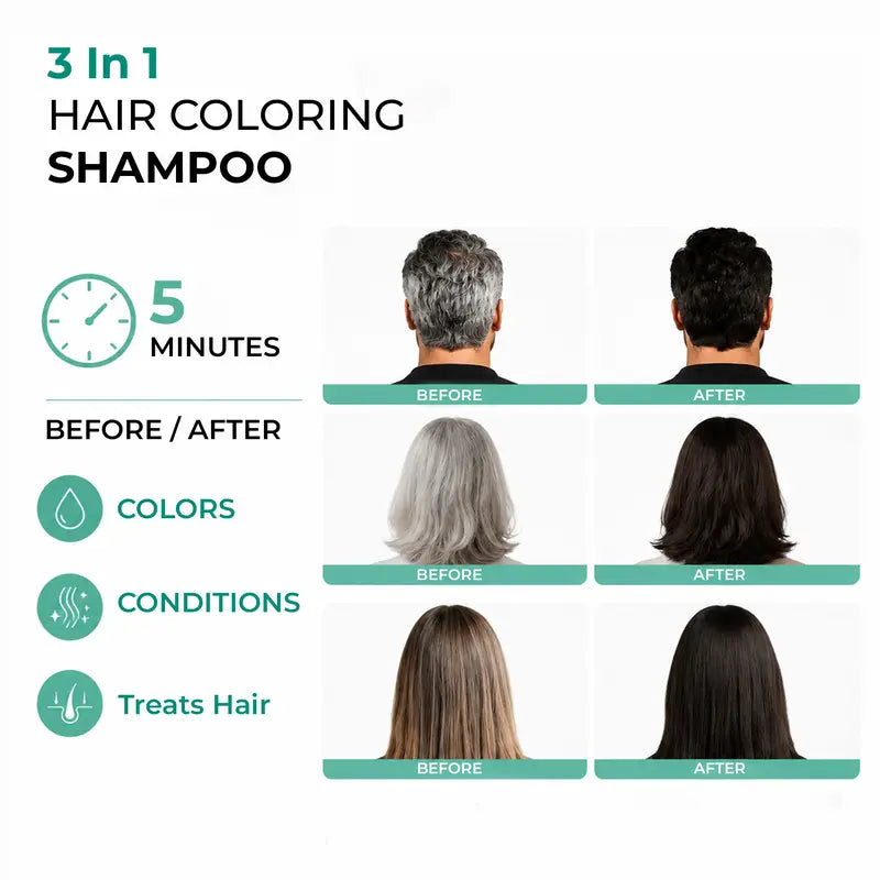 Anveya Natural Black coloring shampoo before and after examples