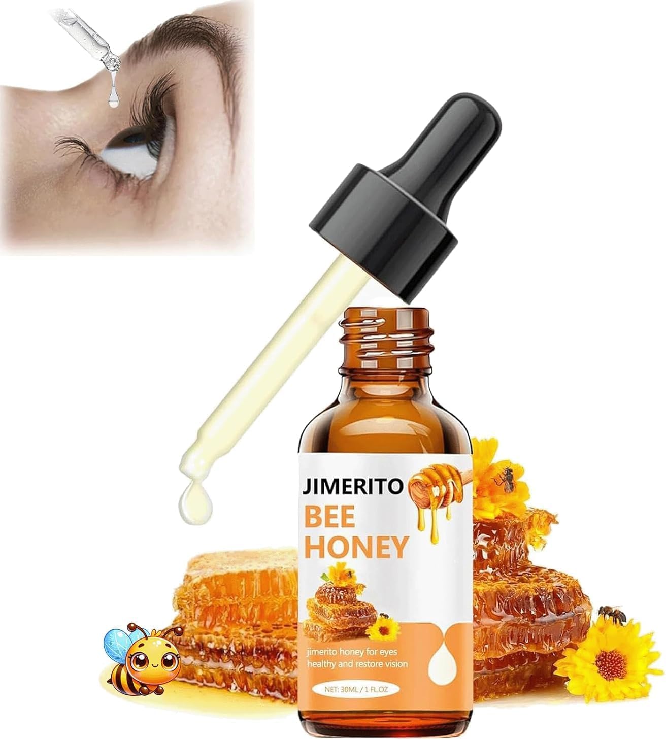 Jimerito Bee Honey amber dropper bottle