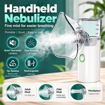 ✨Portable Mesh Nebulizer – Quiet Handheld Nebulizer with Adult & Child Masks