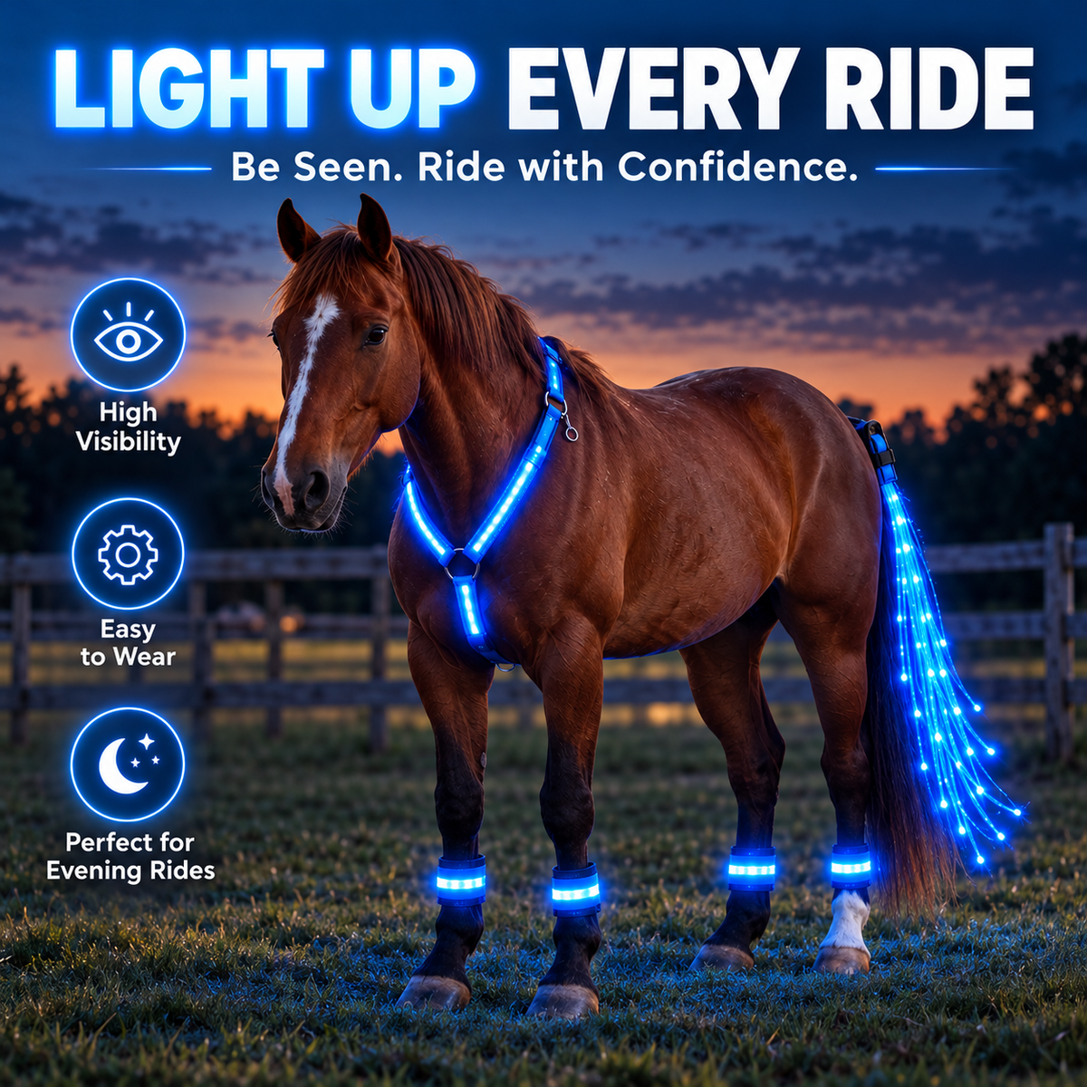 🔥50% OFF🏇LED Horse Night Riding Lights – Full-Body Glow Kit with Enhanced Visibility & 12 Lighting Modes✨
