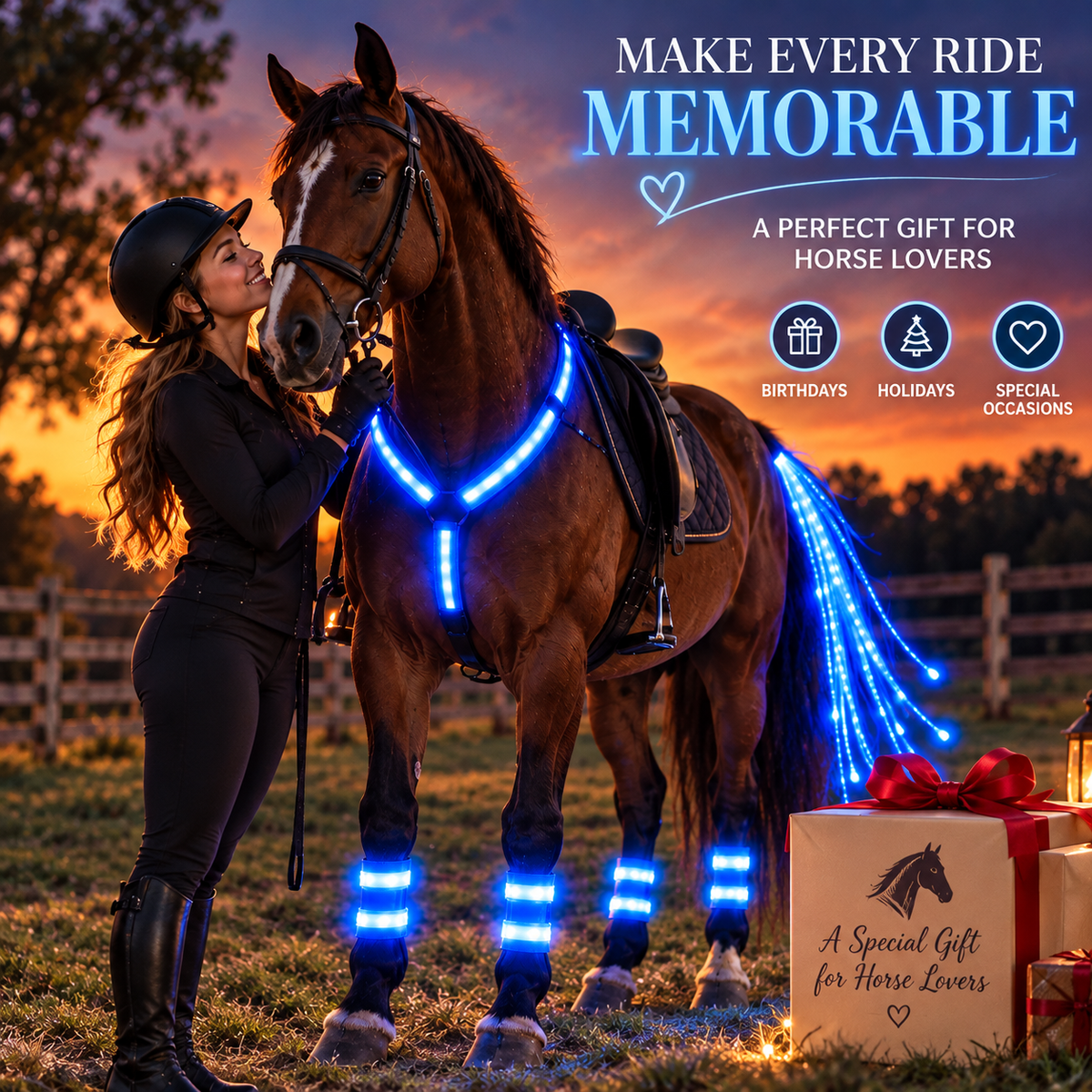🔥50% OFF🏇LED Horse Night Riding Lights – Full-Body Glow Kit with Enhanced Visibility & 12 Lighting Modes✨