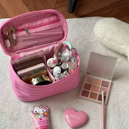🎁Striped Makeup Bag With Built-In Mirror