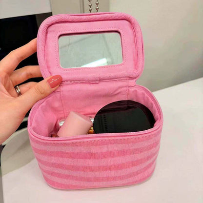 🎁Striped Makeup Bag With Built-In Mirror