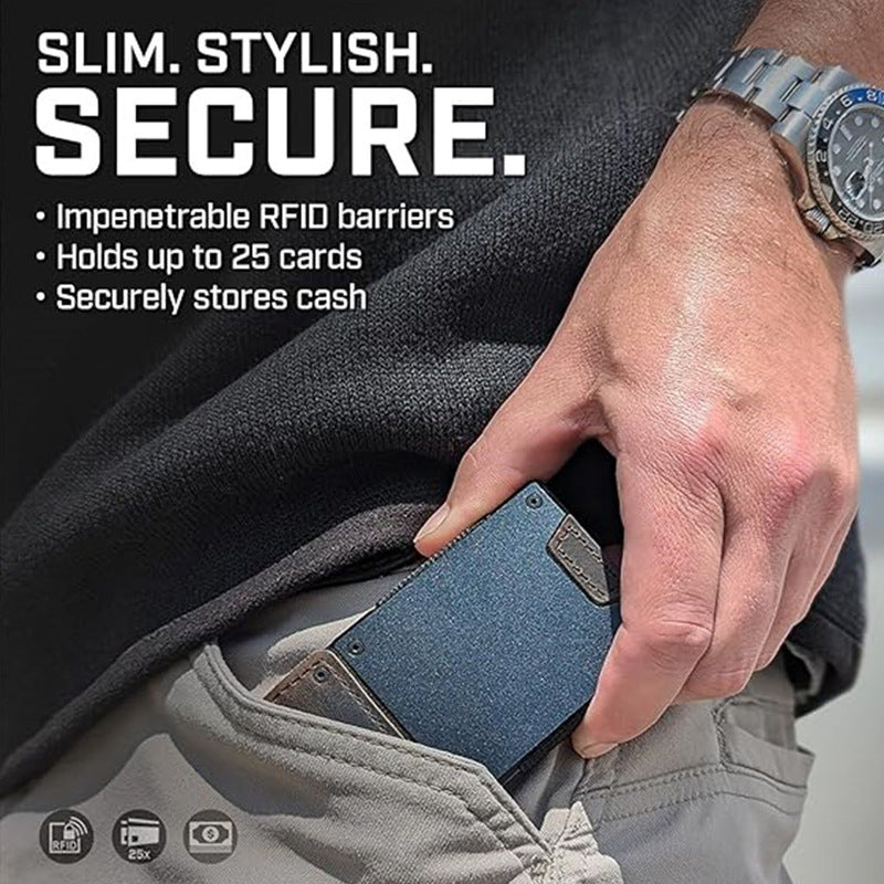 Father's Day Gift Metal Leather Ultra‑Thin Pull‑Out Wallet, Genuine Leather Men's Card Holder