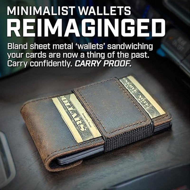 Father's Day Gift Metal Leather Ultra‑Thin Pull‑Out Wallet, Genuine Leather Men's Card Holder