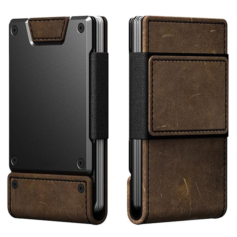 Father's Day Gift Metal Leather Ultra‑Thin Pull‑Out Wallet, Genuine Leather Men's Card Holder