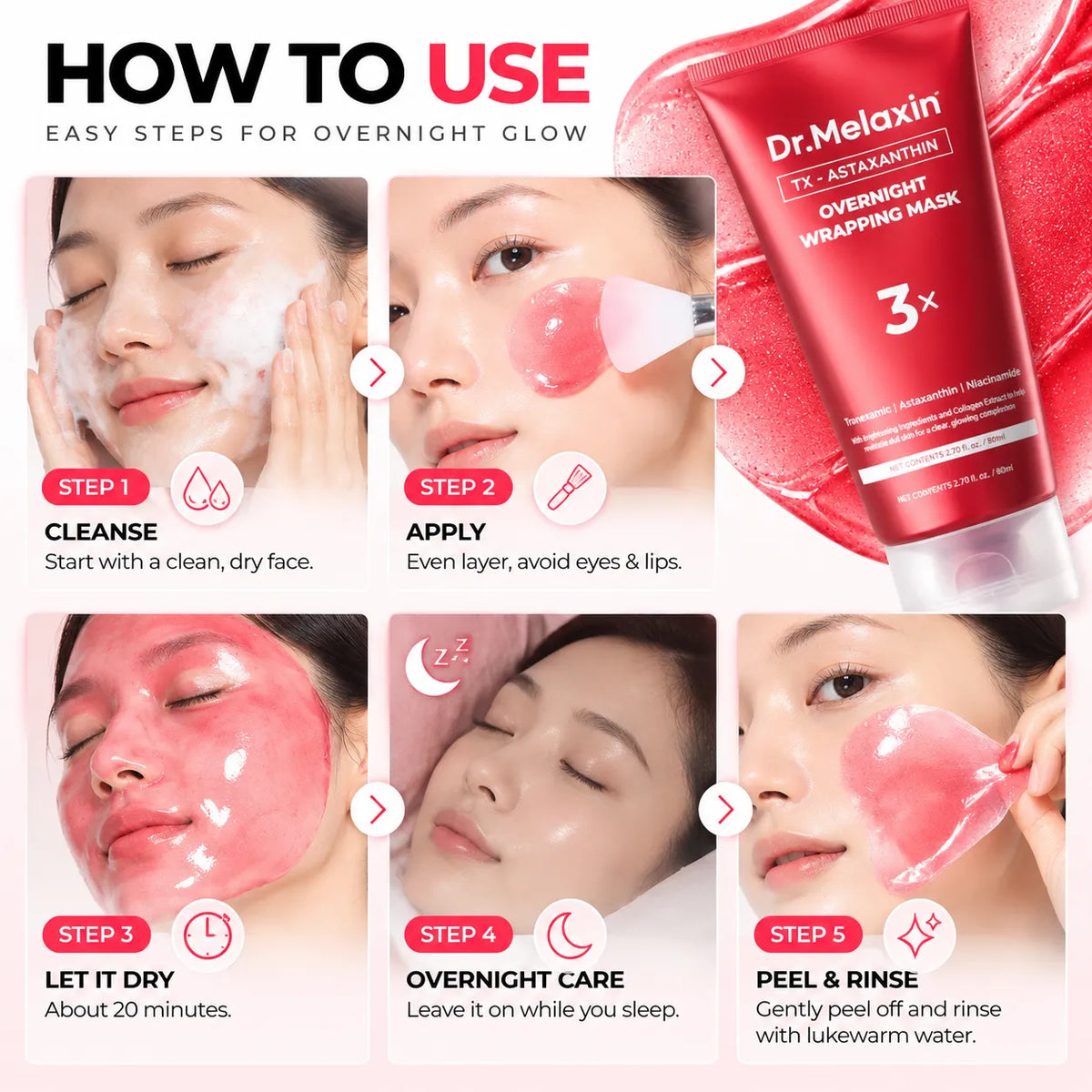 🎁Triple Brightening Overnight Wrapping Mask – TXA, Astaxanthin & Niacinamide Hydrating Peel-Off Face Mask, 80ml