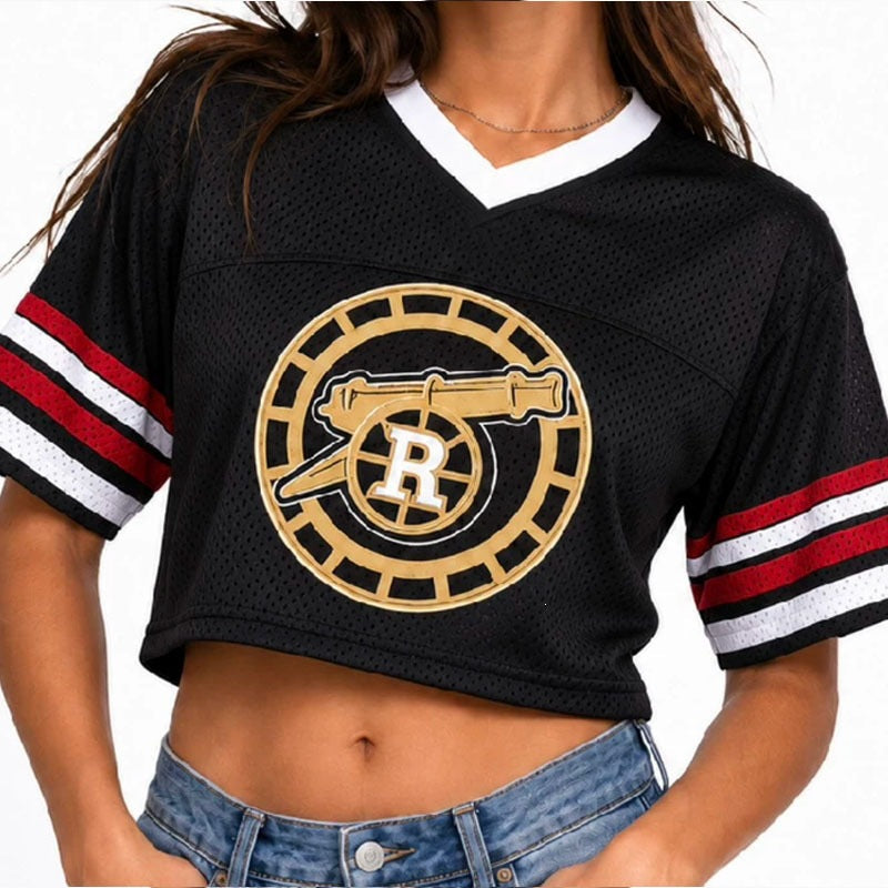Women's Printed Cropped Soccer Jersey – V-Neck Mesh Short Sleeve Streetwear Crop Top