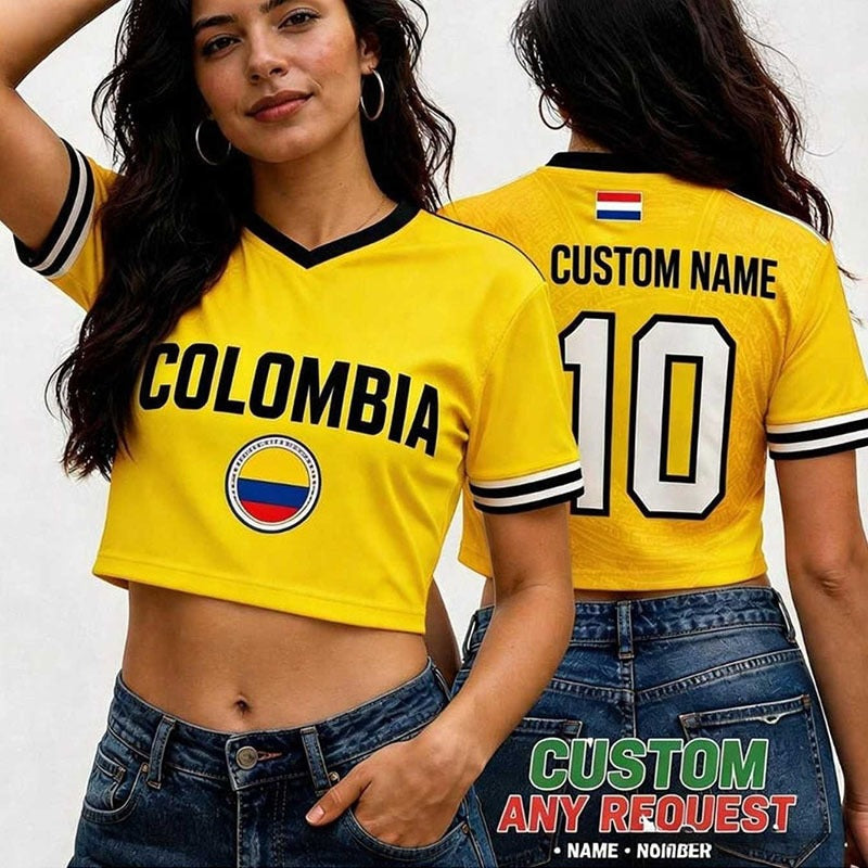 Women's Printed Cropped Soccer Jersey – V-Neck Mesh Short Sleeve Streetwear Crop Top