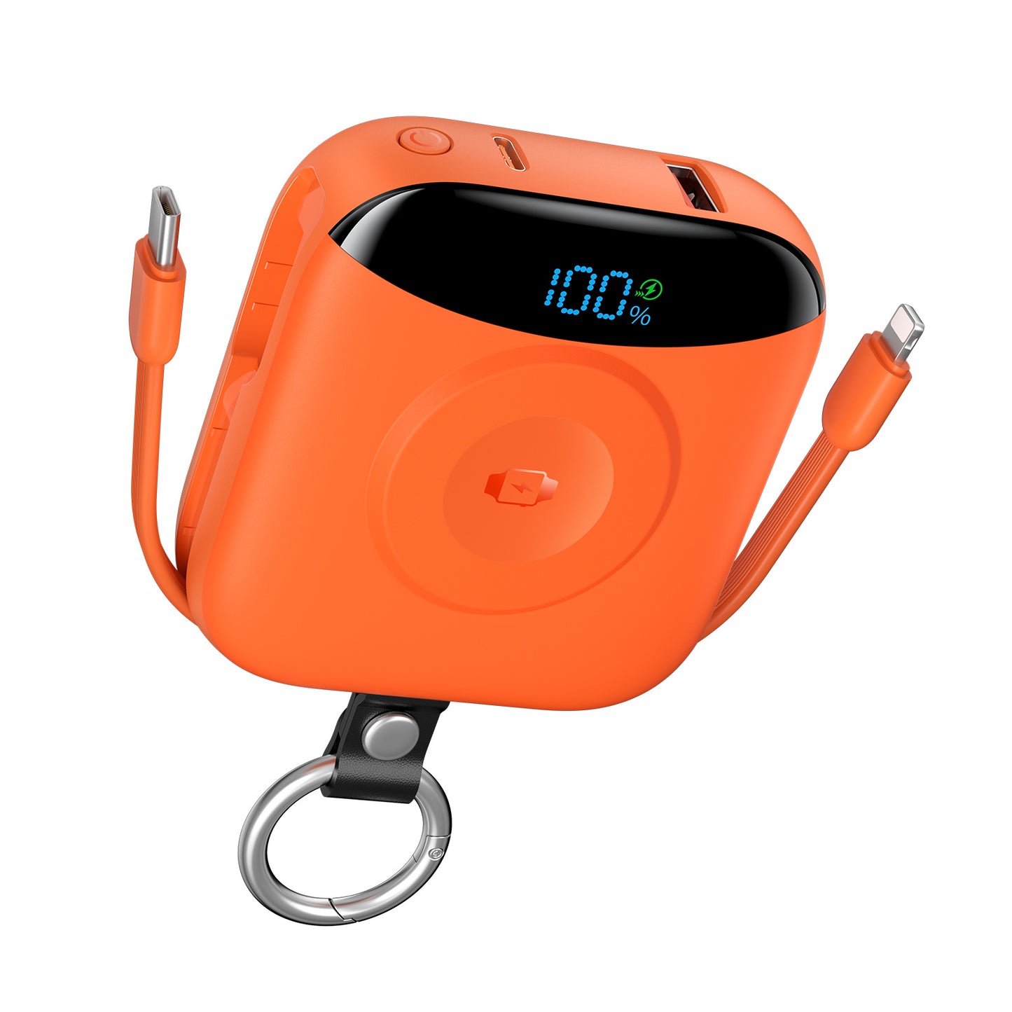 🔋 10000mAh Keychain Power Bank with Built-In Cables