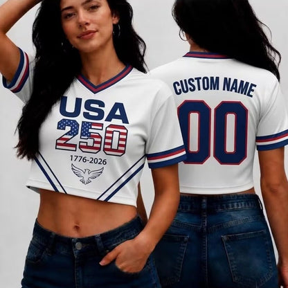 Women's Printed Cropped Soccer Jersey – V-Neck Mesh Short Sleeve Streetwear Crop Top