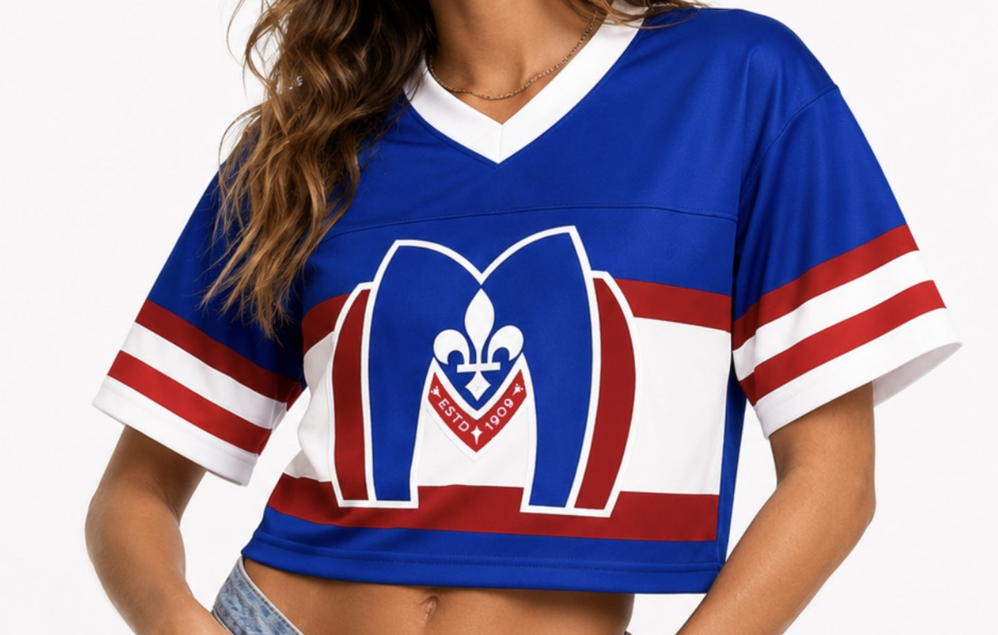 Women's Printed Cropped Soccer Jersey – V-Neck Mesh Short Sleeve Streetwear Crop Top