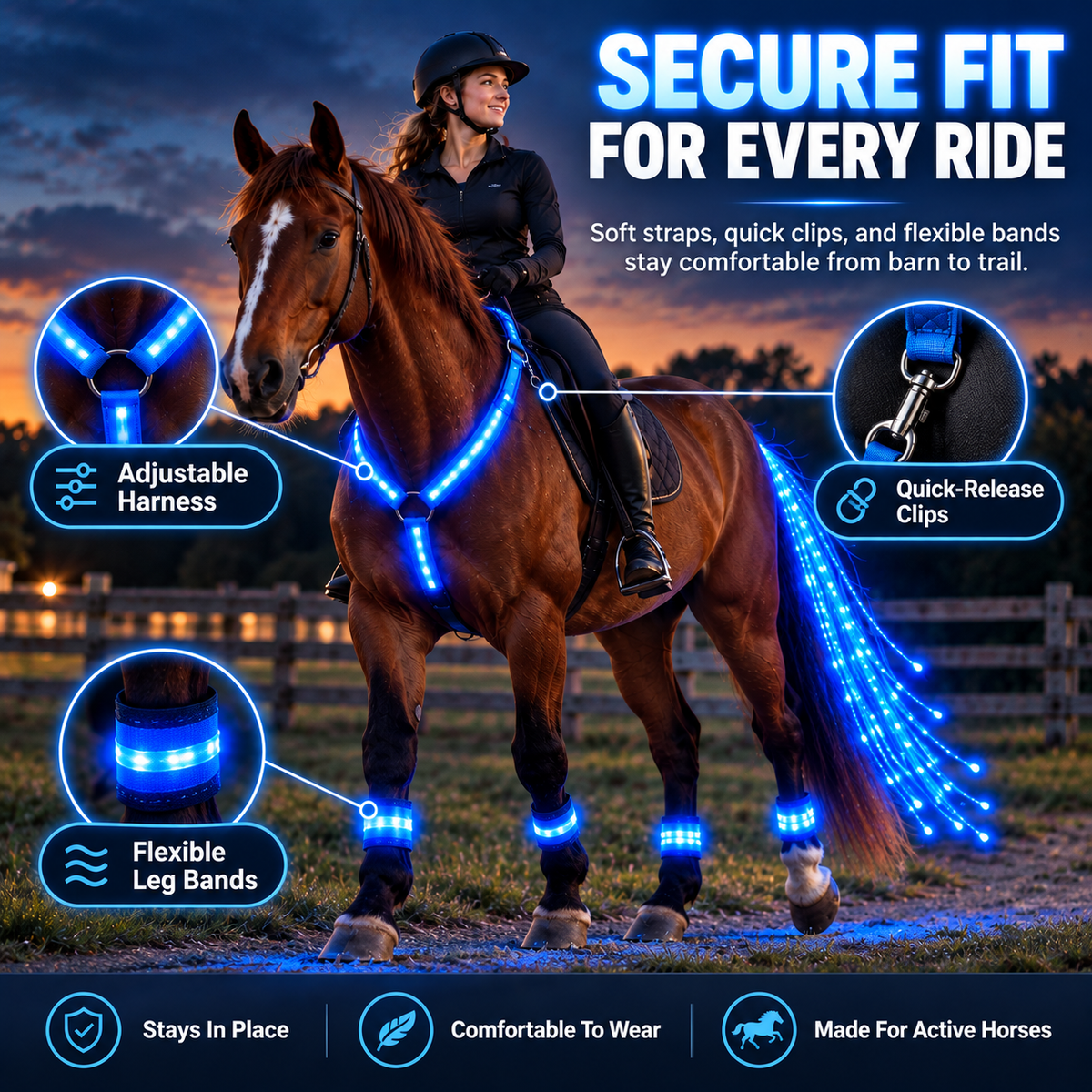 🔥50% OFF🏇LED Horse Night Riding Lights – Full-Body Glow Kit with Enhanced Visibility & 12 Lighting Modes✨