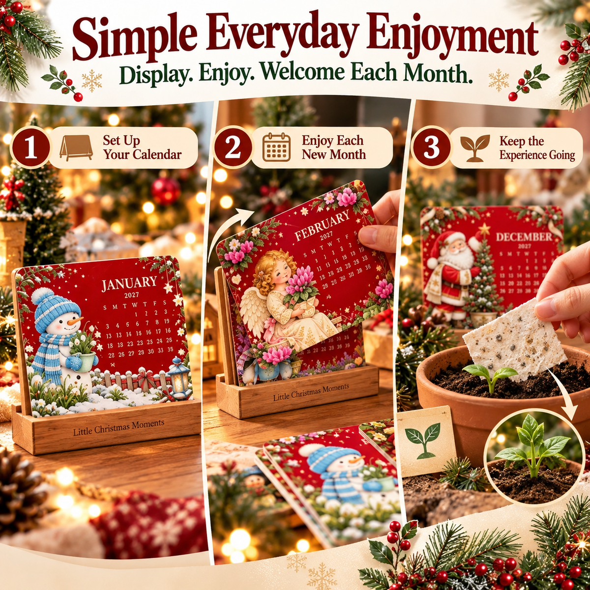 ❤️2027 Christmas Mini Desk Calendar with Wooden Stand