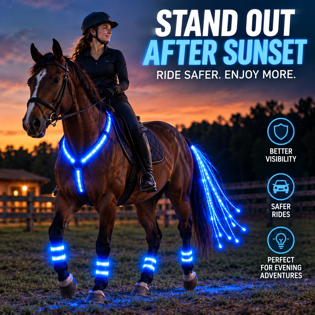 🔥50% OFF🏇LED Horse Night Riding Lights – Full-Body Glow Kit with Enhanced Visibility & 12 Lighting Modes✨