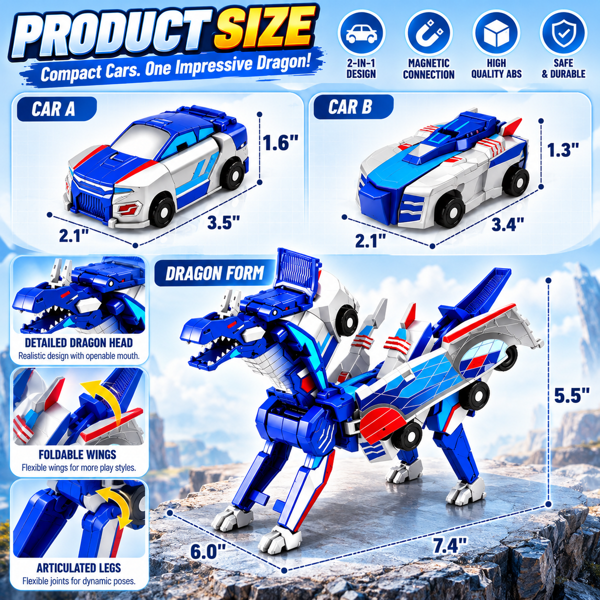 ✨2-in-1 Magnetic Transforming Dragon Car Toy🚗