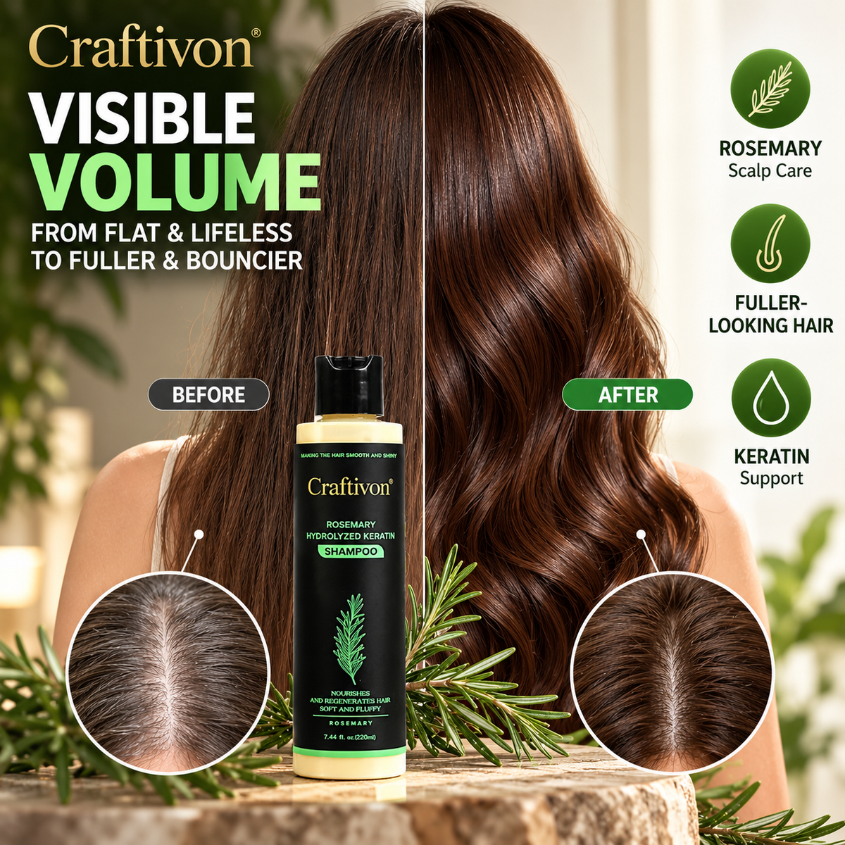 ❤️Rosemary Biotin Volumizing Shampoo for Fuller Thicker Looking Hair
