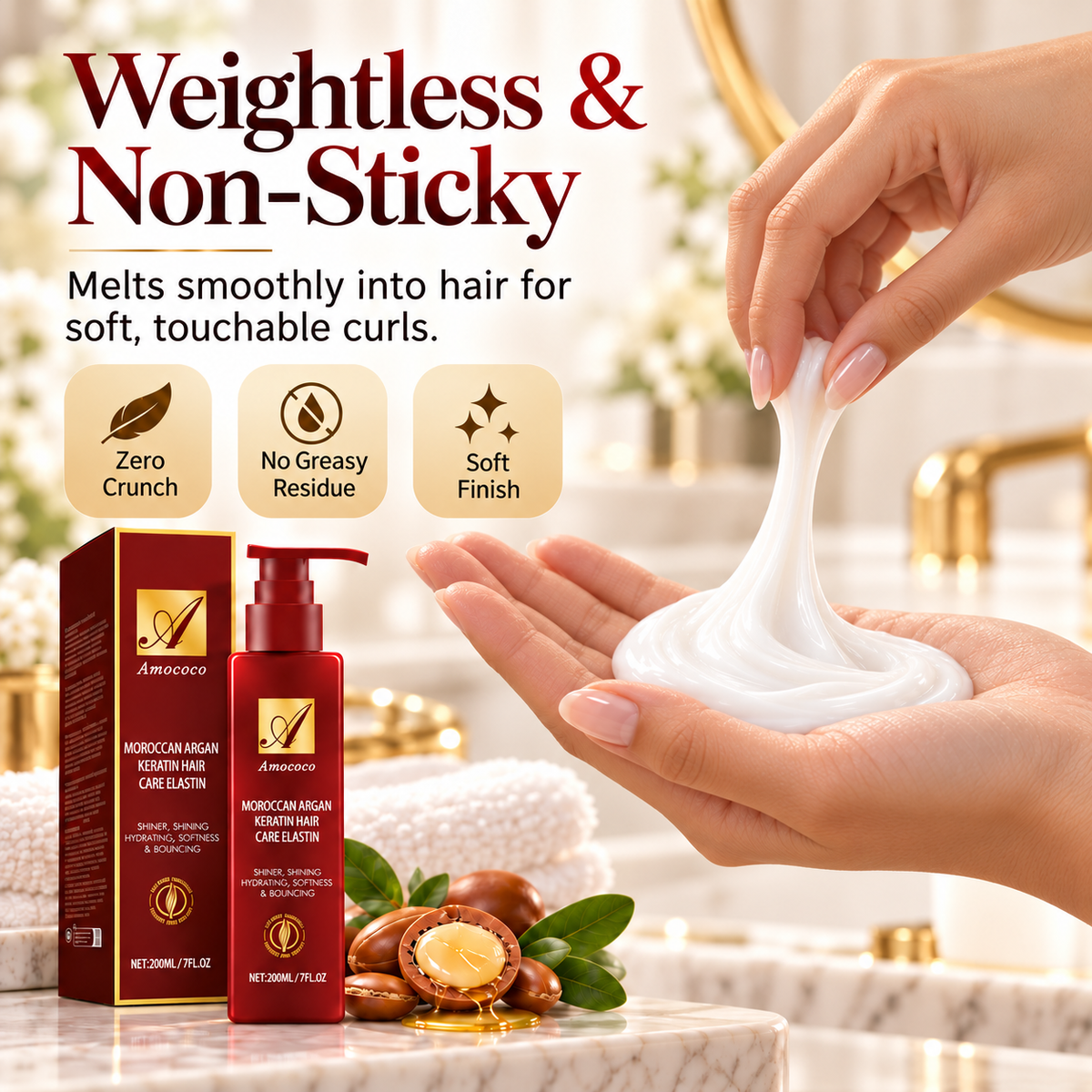 🔥Curl Defining Cream, Leave‑In Hair Treatment with Argan & Avocado Oil