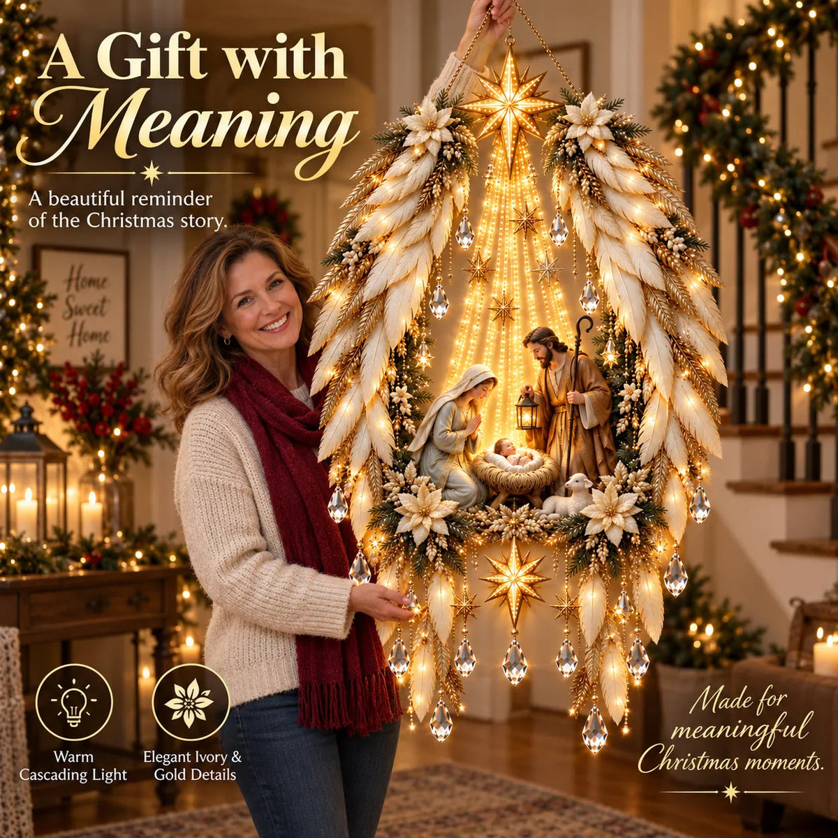 🎉3D Heavenly Angel Wings Nativity Light✨ – Lighted Christmas Wall Decor