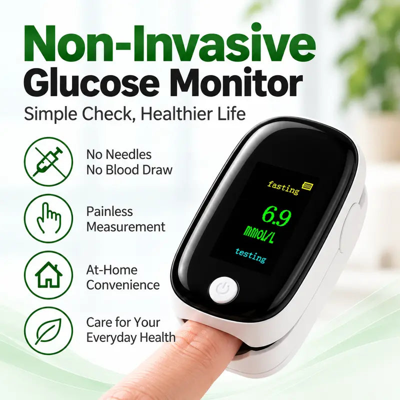 🎁Non-Invasive Blood Glucose & Oxygen Monitor – Needle-Free Fingertip Design with OLED Display