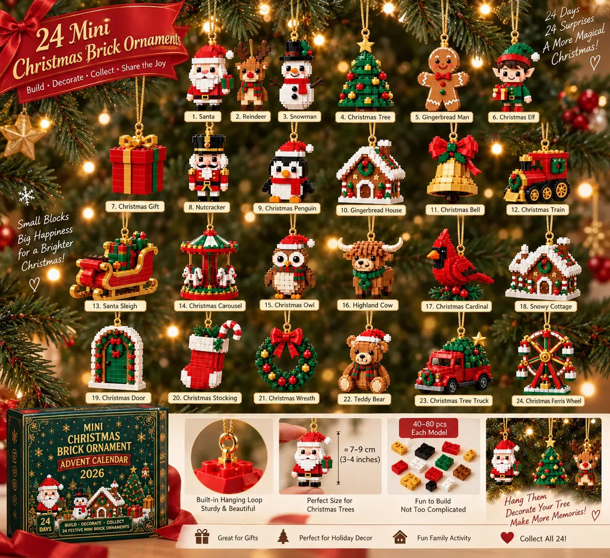 🎁24-Day Mini Christmas Brick Ornament Advent Calendar