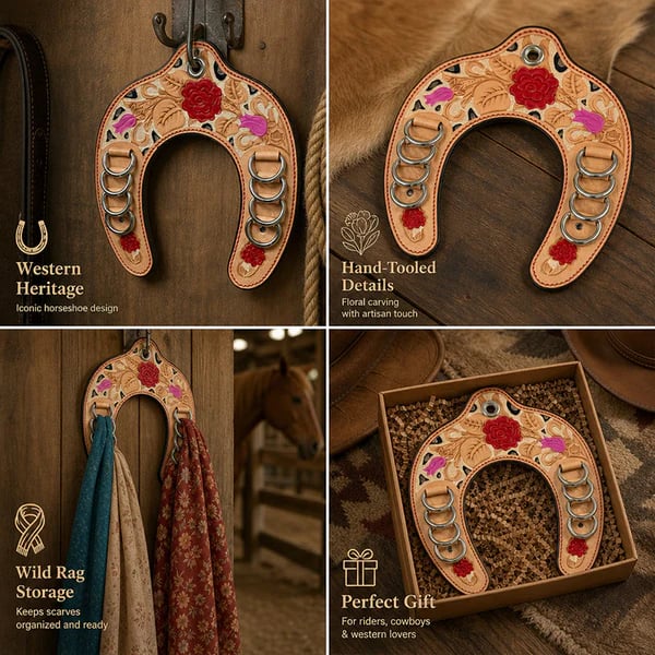 🔥 Handcrafted Leather Horseshoe Wild Rag Holder
