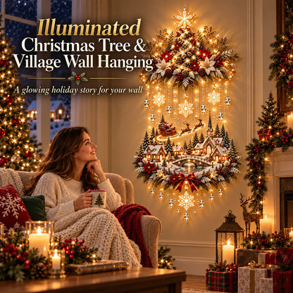 🎄 Illuminated Christmas Tree &amp; Village Wall Hanging | Cascading Warm Lights for Living Rooms, Entryways &amp; Staircases ✨