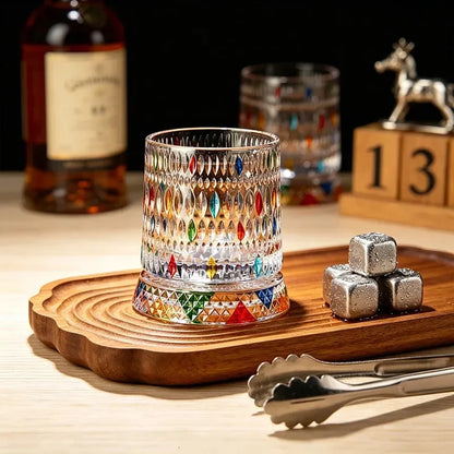 🎁Hand-Painted 360° Spinning Whiskey Glass With Crystal Embossed Design