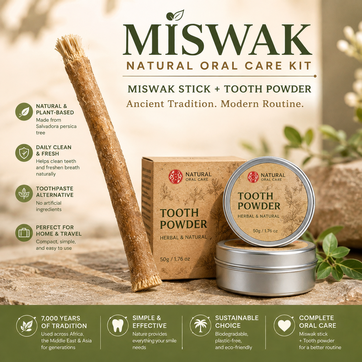 🌿 Natural Miswak Toothbrush – A Simple, Plant-Based Way to Refresh Your Daily Oral Care