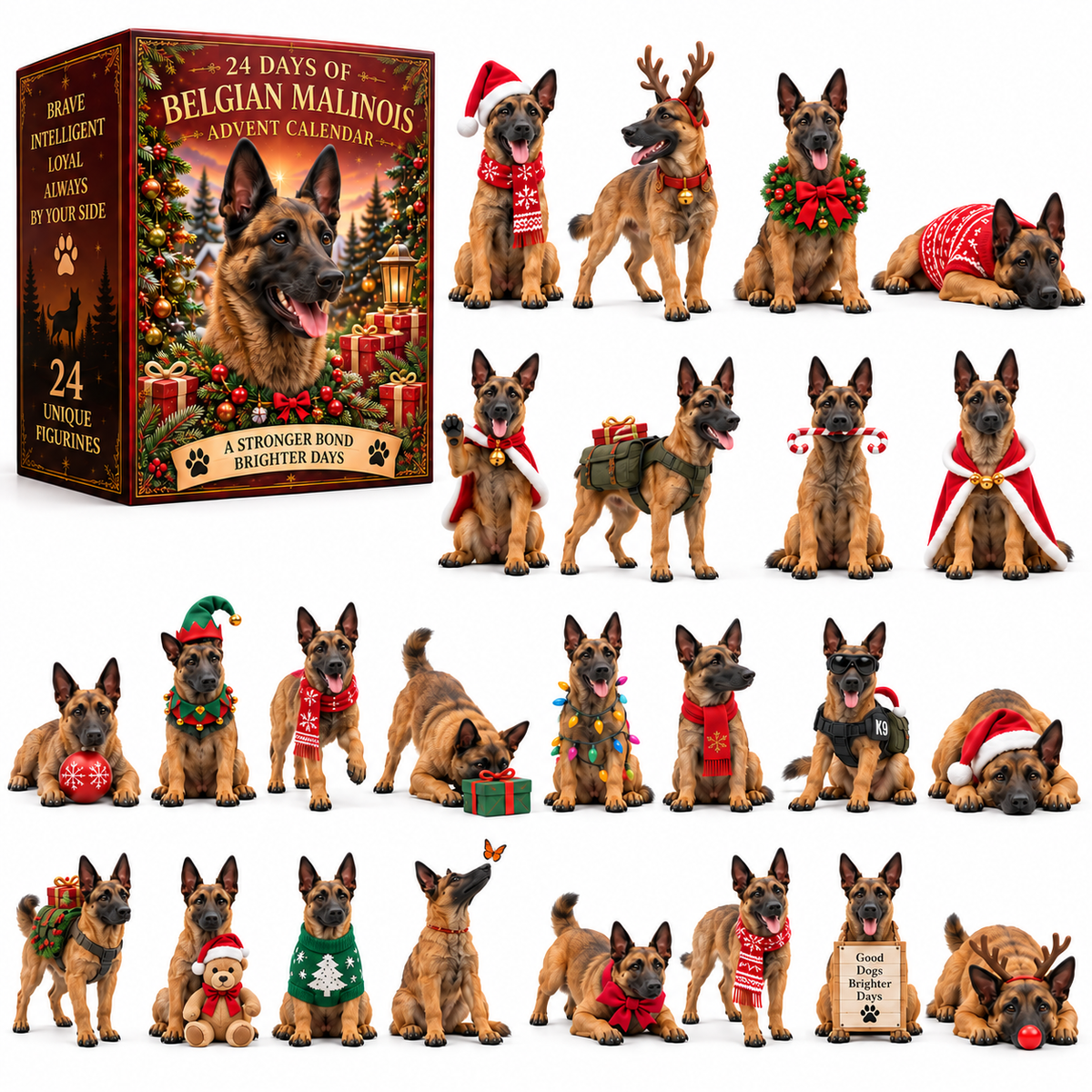 🎉24 Days of Belgian Malinois Joy — 24 Unique Collectible Figurines