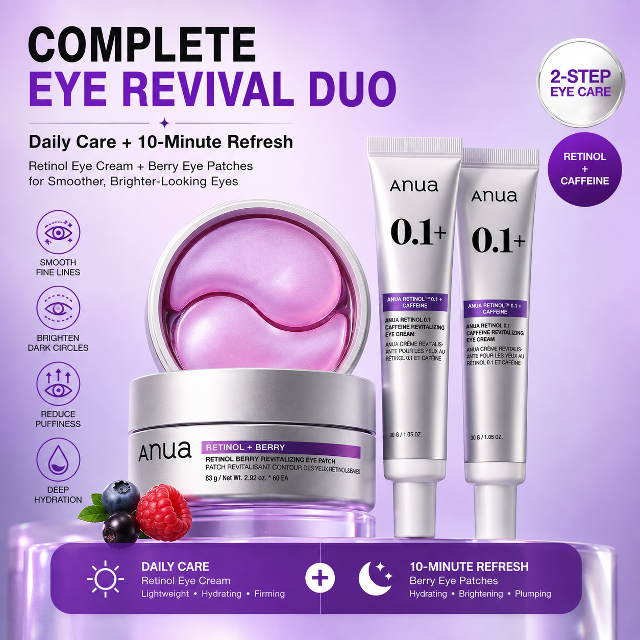 ✨ Complete Eye Revival Duo — Retinol Eye Cream + Berry Eye Patches for Smoother, Brighter-Looking Eyes