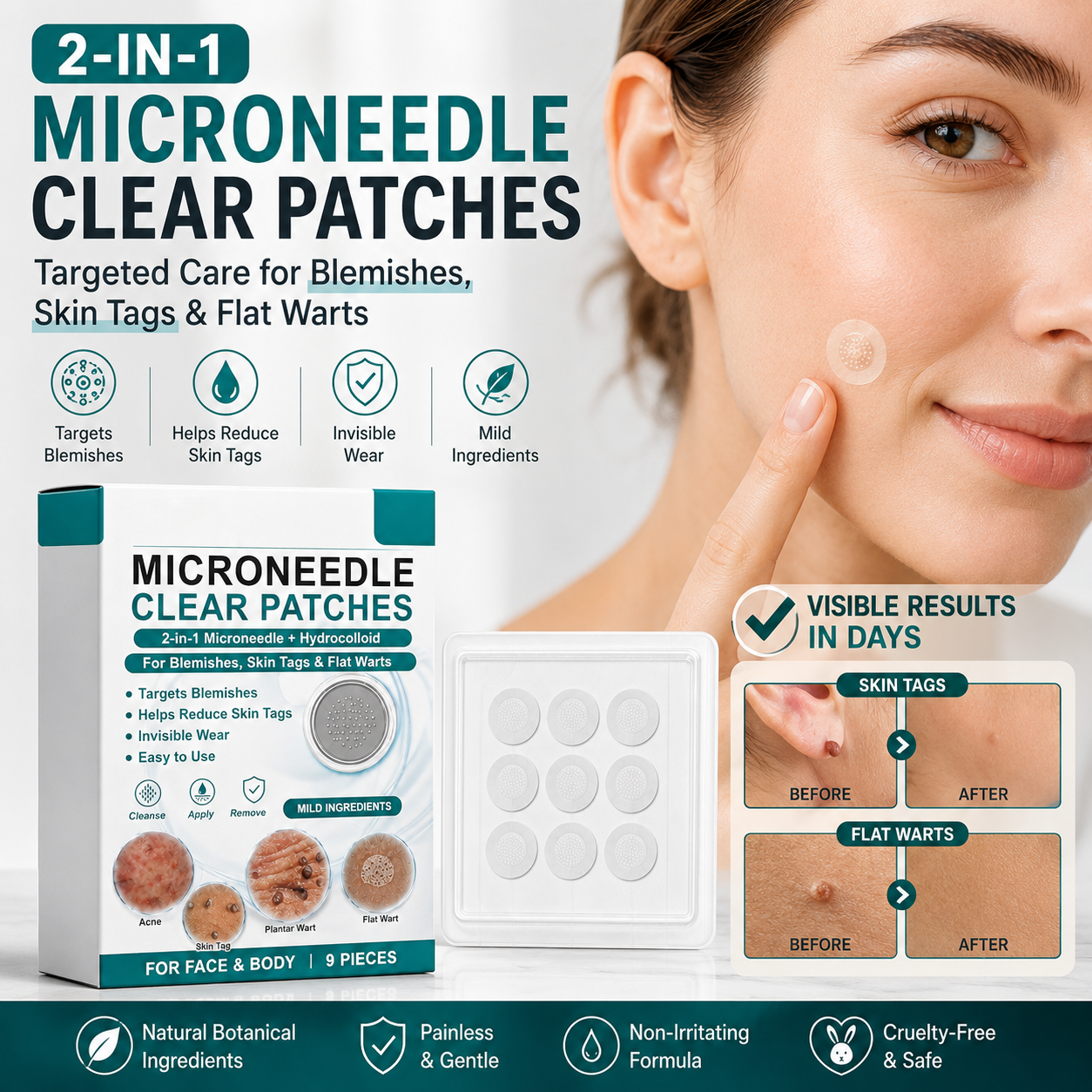 ✨ 2-in-1 Microneedle & Hydrocolloid Patches for Acne & Blemishes | Targeted Face & Body Spot Care