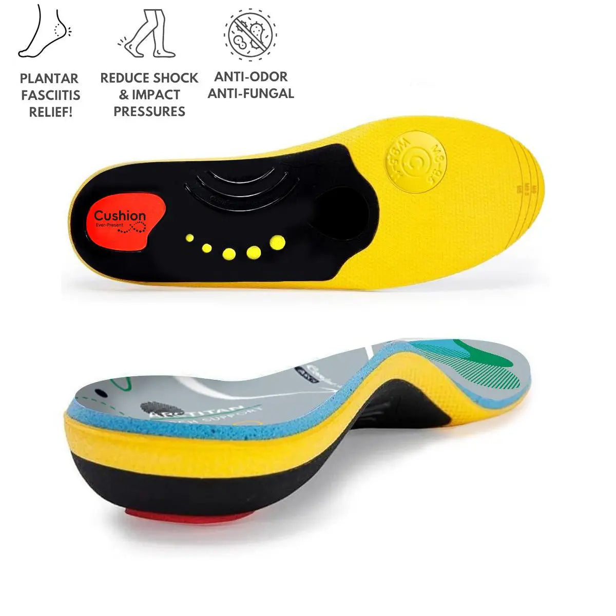 Heavy Duty High Arch Support Shock Absorbing Insoles