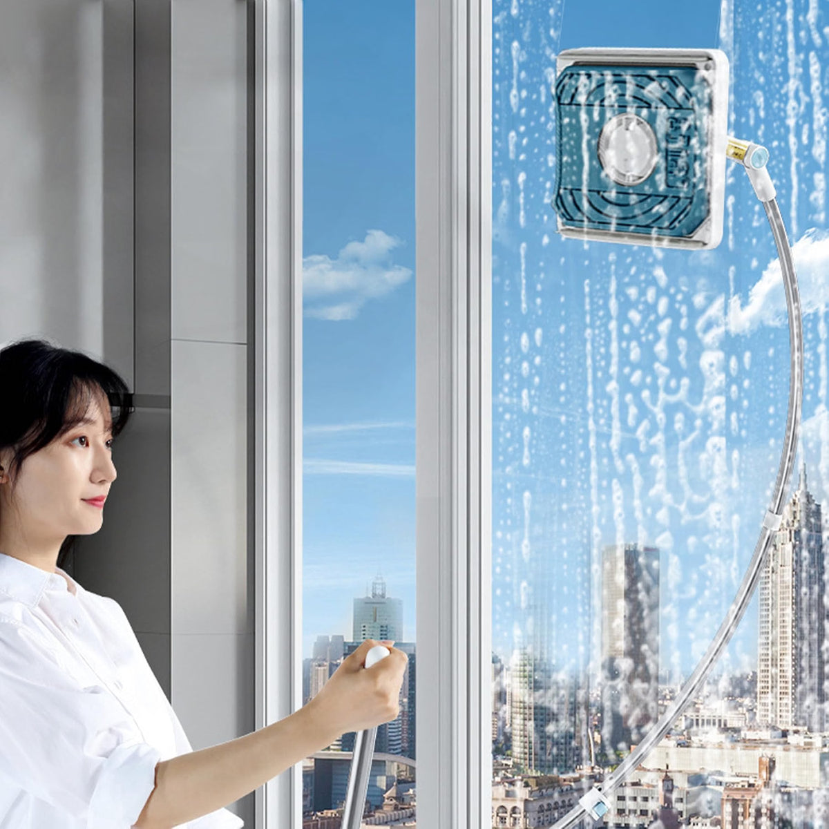 ⭐No Ladder Needed – 2-in-1 Extendable Window Cleaner