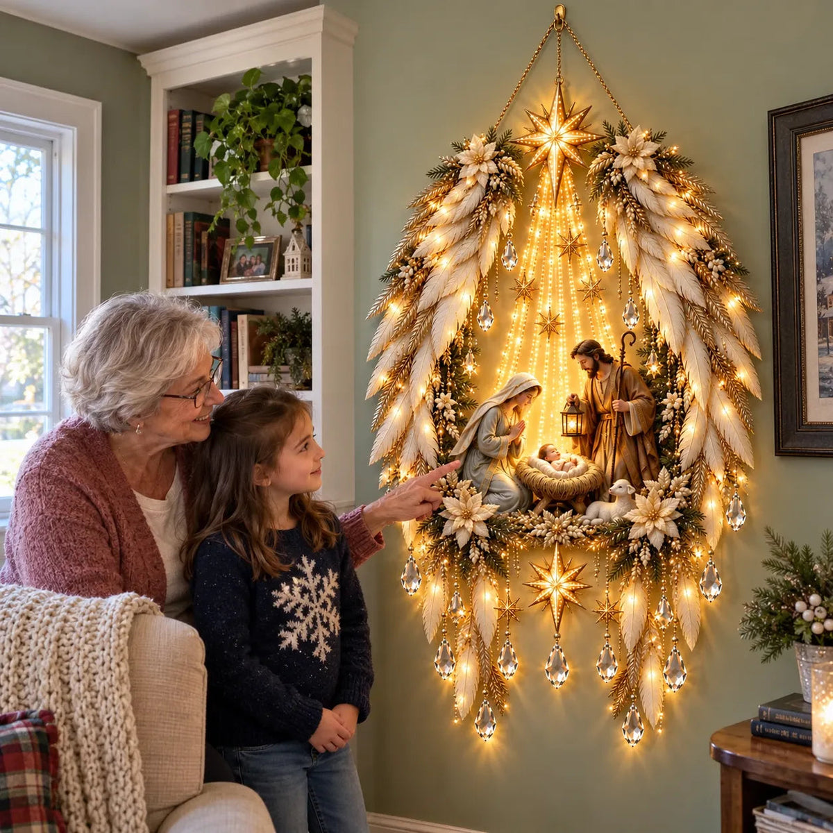 🎉3D Heavenly Angel Wings Nativity Light✨ – Lighted Christmas Wall Decor