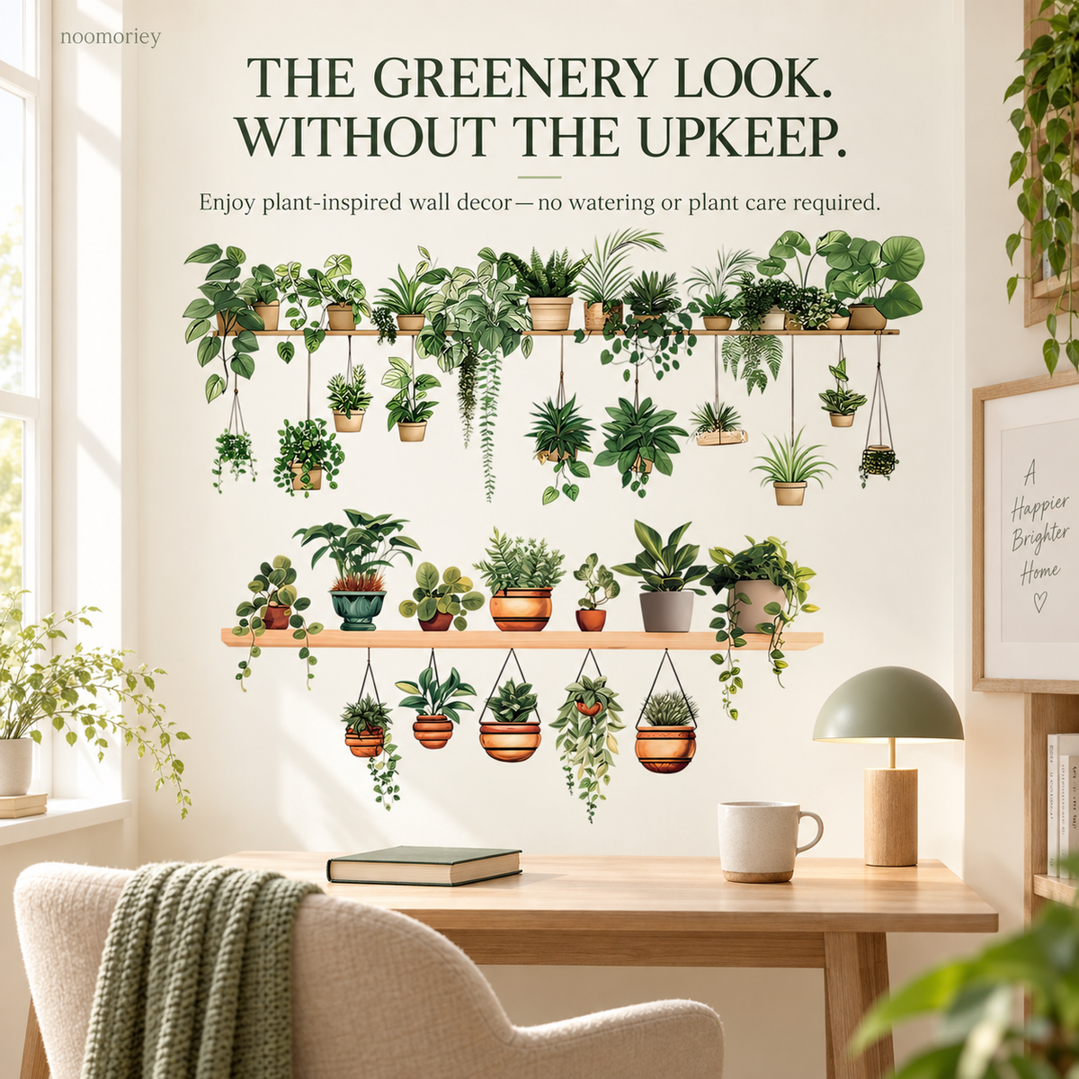 🔥🌿 Botanical Shelf Wall Stickers – 2-Piece Self-Adhesive Plant Decor