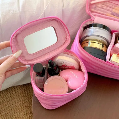 🎁Striped Makeup Bag With Built-In Mirror