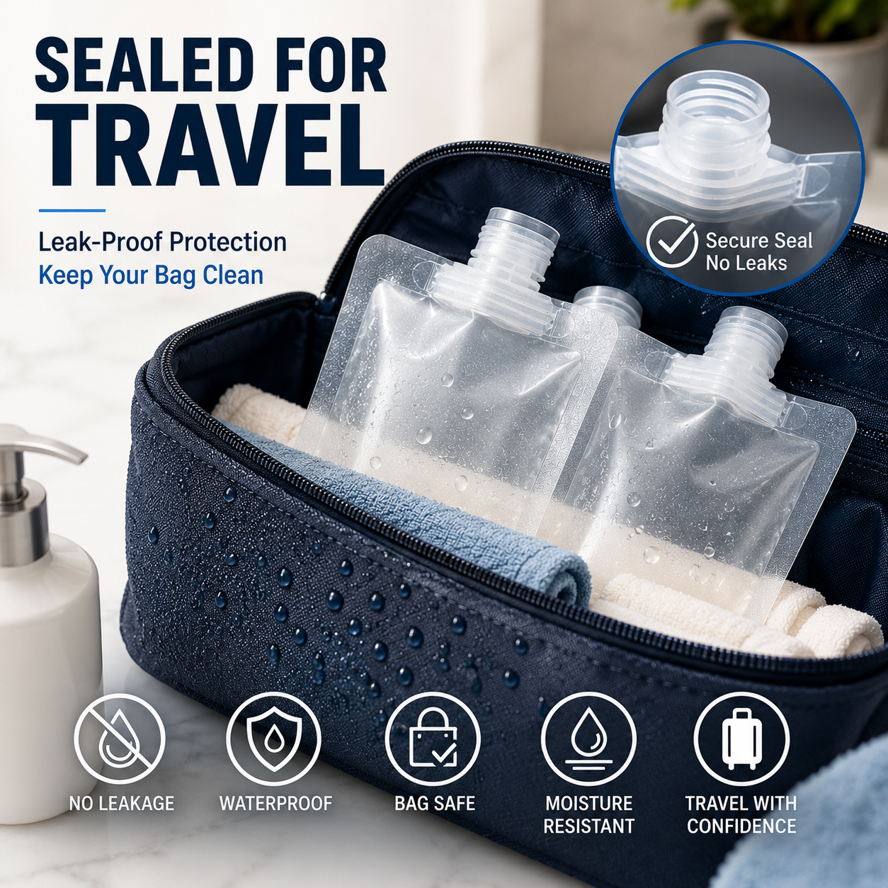 100ml Refillable Travel Pouches for Toiletries